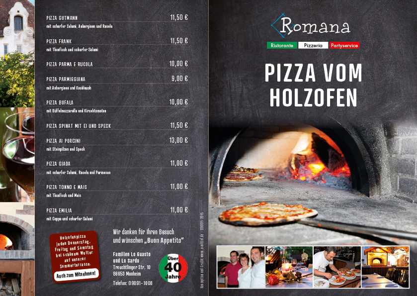 Speisekarte Holzofen Pizzeria Romana